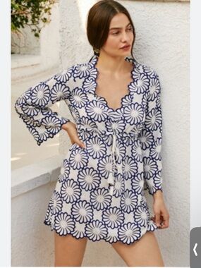 NWOT Anthropologie Scallop Edge Dress WHITE/blue size XS